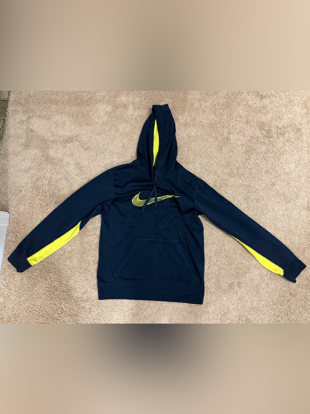 Nike Navy Hoodie with Neon Yellow Swoosh & Accents